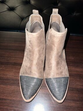 Report Taupe Suede Ankle Boots with Black Textured Cap Toe